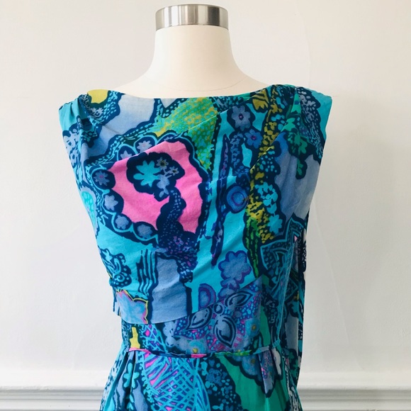 Vintage VTG 60s 1960s PSYCHEDELIC BATIK Blue Dream Festival Maxi Dress Xs - Picture 5 of 6